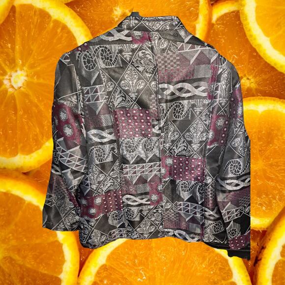 Tudor Court Button Up Black Gray and Maroon Tapestry Blazer Size Large - Picture 7 of 7